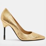 All Saints Gold Speckled Black Nova Metallic Leather Court Shoes Heels Photo 0