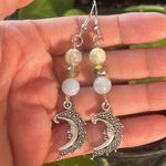 Handmade  Prehnite + Aquamarine + Crystal Moon Dangle Earrings 🌙 Photo 1