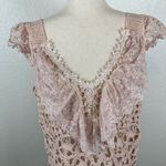 Baby pink BoHo fairycore coquette crochet floral lace tank sweater women’s L Size L Photo 2