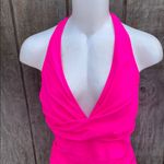 Hot Pink Halter Neck One Piece Swimsuit Ruching Slight Tummy Control Size Large Photo 1