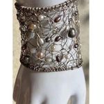 Vintage Freshwater .999 Silver Pearl Wire Rope Cuff Bracelet Wrapped Pearls 7.5” Photo 0