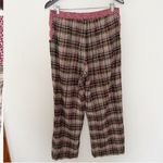 Anthropologie Plaid Floral Waistband Wide Leg Pants Pink/Brown Size 10 Cotton Photo 5