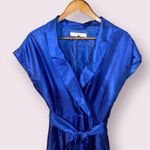 Evan Picone V-Neck Belted Faux Wrap Dress with Capped Sleeve in Marine Blue Photo 3