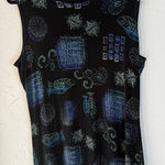 Vintage Black Sleeveless Maxi Dress Geometric Abstract Beach Fish Size Large Photo 1