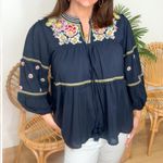 Piper & Scoot  Dance With Me Tiered Floral Embroidered Boho Peasant Top Navy Blue Photo 11