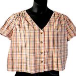 a.n.a  Women's Box Cut Plaid Blouse - Size Petite XL - Short Sleeve Button Front Photo 1