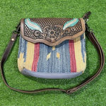 Myra Bags Purse Western Leather Cotton Carve Aztec Crossbody Hand Bag Brown Photo 0