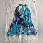 Free People  Floral Blue Striped Tropical
V Neck Tank Tie Size L Photo 3
