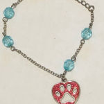 Vintage Dog Lover Paw Print Charm Bracelet Turquoise Red Blue Photo 0