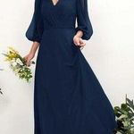 Navy Blue Pleated Chiffon V Photo 0