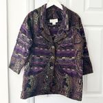 Leoniak Vintage Cotton Metallic Retro Knit Paisley Tapestry Three Button Blazer Purple Size undefined Photo 8