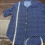 Cherokee Vintage Y2K‎  Short Sleeve Floral Button Up Shirt Women M Rayon USA Navy Photo 13