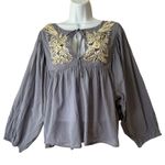 All Saints Spitalfields Dana Embellished Gray Tie Long Sleeve Blouse Top 10/12 Size M Photo 0