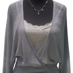 Cache Knit Silver Metallic Peek A Boo Faux Wrap Top New Banded Bottom $98 NWT Photo 4