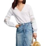 Anthropologie Maeve Lace Cut Arm Elegant White V-Neck Women’s Blouse Size 0 Photo 2