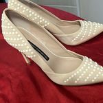 French Connection  Cream Pearl-Studded Heels 9 Preowned Photo 0