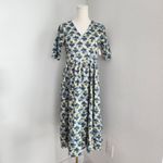 Vintage Handmade White Blue Floral Midi Dress V Photo 9