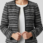Milly  Avery Black White Textured Tweed Leather Trim Jacket Blazer Moto Size 10 Photo 0