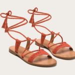 Frye Ruth Suede Leather Whipstich Gladiator Ankle Wrap Sandals Flats: Red Photo 2