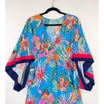 Trina Turk Cover Up Dress Blue Tahiti V Neck Floral Cape Sleeve Resort Swim M Photo 6