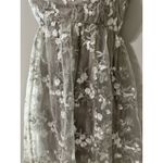 Lucy in the Sky  Floral Embroidered Back Bow Mini Dress Taupe Tulle Size M Photo 2