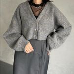 Babaton  cropped Gray Teddy Jacket size L wool old money cardigan Photo 0