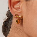 Gold heart bow stud earrings anti tarnish Photo 1