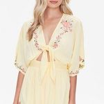 Forever 21  Women's Yellow Floral Embroidered Tie Front Romper Size S Photo 0
