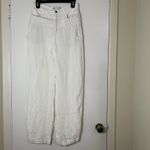 ZARA Double Waistband linen blend off white ivory wide leg pants small Photo 1