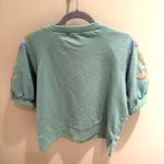 ANNIEWEAR Womens Sweatshirt Light Green Embroidered Floral Puff Sleeve Crew L Size L Photo 7