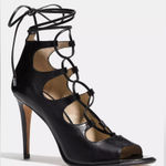 Coach NEW‎ Kira Lace-up Black Leather Stiletto HEELS Size 5 Photo 0