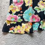 VTG Floral Skirt Tiered Ruffle Midi Stretch Small Cottagecore Fairycore‎ Boho Black Photo 1