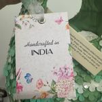 Viral Beaded Bag Made in India Green White Floral Hanging Flower Fringe Photo 2