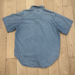 Vintage Denim Shirt Short Sleeve Women's L Embroidered Animal Scene Noah's Ark Blue Size L Photo 8