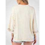 easel  Oversized Peace Patch Terry Knit Top in Oatmeal Size S Photo 1