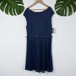 Alfani 🆕 Cap-Sleeve Polka Dot-Print Belted Dress in Navy Photo 1