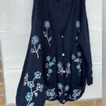 Laura Ashley Navy Blue Cardigan Sweater White Blue Embroidered Flowers Pockets L Photo 2