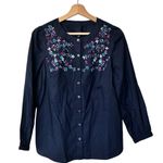 Talbots Navy Blouse sequins beaded Floral Embroidery S Photo 0