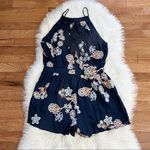 J.O.A. Navy Blue Boho Embroidered Lace-Up Romper Photo 0