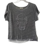 ZARA grey short sleeve top with silver studded skull size S 100% cotton Photo 0