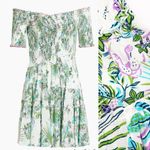 Poupette St. Barth Soledad Smocked Mini Dress Aqua Rain Forrest Tropical Jungle Photo 3