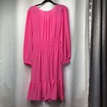 J.Crew  hot pink‎ cinched waist long sleeves chiffon dress medium summer vacation Photo 1