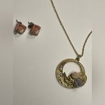 Pink Porcelain Rose Pendant Necklace gold chain 2 sets of Earrings yellow purple Photo 7