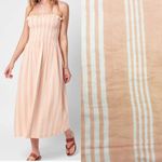 Faherty Dream Cotton Gauze Lakeview Dress Sepia Neutral Stripe Coastal Midi Photo 1