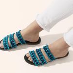 Rothy's - Triple Band Teal Blue Fringe Sandals Summer Vacation Resort Boho Photo 0