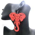 Boutique Laser-Cut Wooden Red Elephant Large Hook Earrings Wood Alabama Photo 3