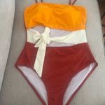 Viottiset Women's Bandeau One Piece Swimsuit Strapless Tie High Cut Out Bathing Suit Multiple Size L Photo 7