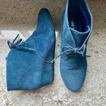 Nine West Faux Suede Lace Up Ankle Booties Wedge Navy Blue Women's 7 NWOT Photo 1