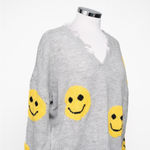 No Comment  NY-LA Smiley Face Distressed Gray Knit Sweater Photo 4