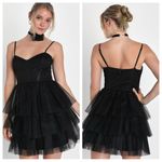 Lulus  Rule the Runway Black Tulle Bustier Tiered Mini Dress Photo 1